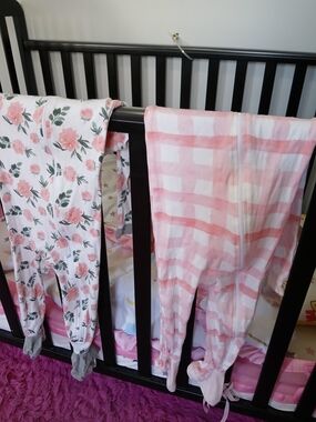 Burt's Bees Pink Floral Footed Sleepwear with Gray Trim